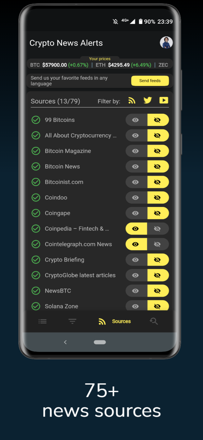 Crypto News: BTC & Alt Alerts Screenshot 4 - 75+ News sources